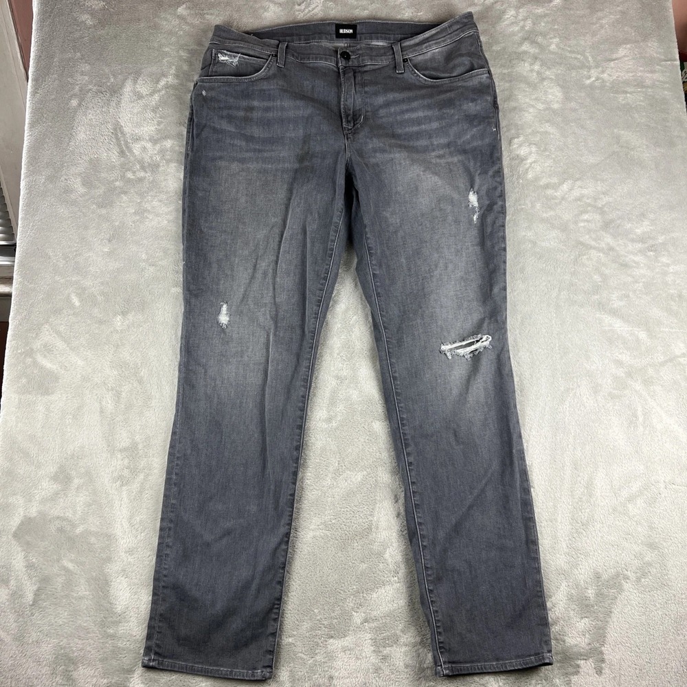 HUDSON Mens Hazy Gray BLAKE Slim Straight Distressed Denim Jeans Size 38 EUC